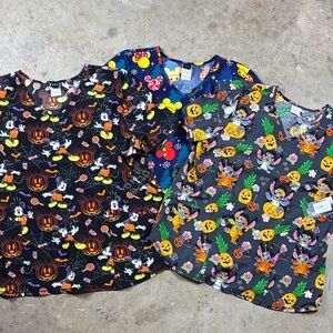 NWT Halloween and Christmas Disney Print Scrub Tops -  Set of 3 - Size L and XXL